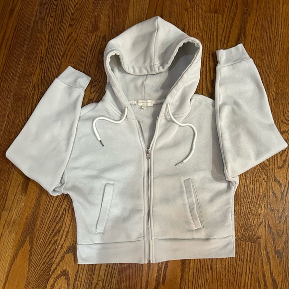 Common Stitch Light Gray Cropped Fleece Zip Up Hoodie Women’s Size Small - Picture 2 of 3